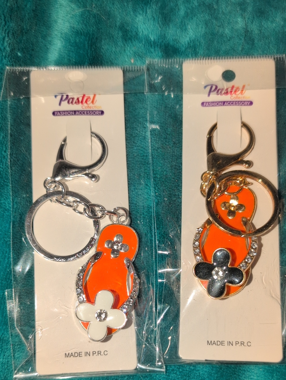 Pastels Orange Flip-Flop Keychain. Pick 1 - Silver Or Gold Toned